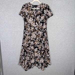 90s Perceptions Wrap Asymmetric Midi Dress Large Paisley Slinky Liquid Knit Dark